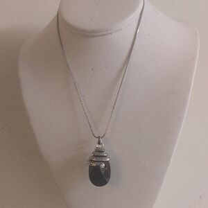 Brighton Sterling Teardrop Onyx Pendant W Snake Chain Necklace